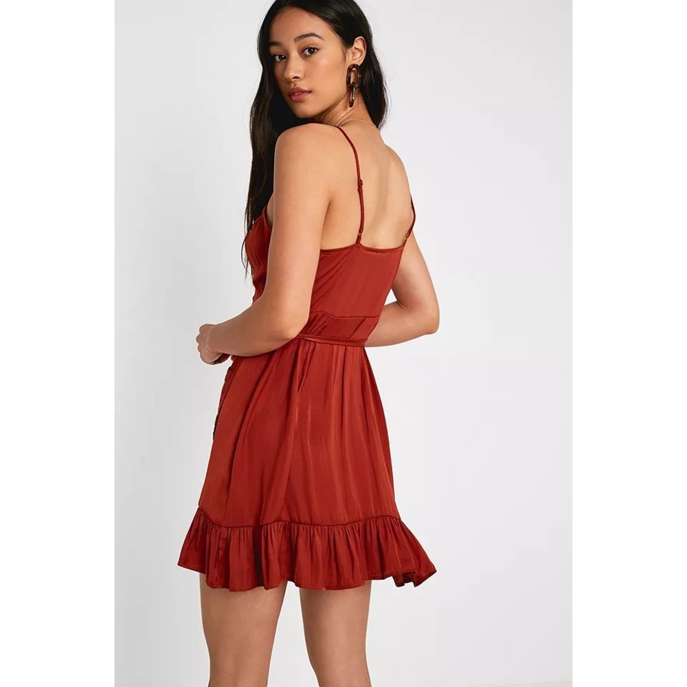 Free People All My Love Shine Mini Wrap Slip Dress Size Large Tan Brown NWT - Picture 3 of 12